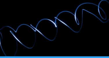 A glowing blue spiral line on a black background with a light blue stripe at the bottom.